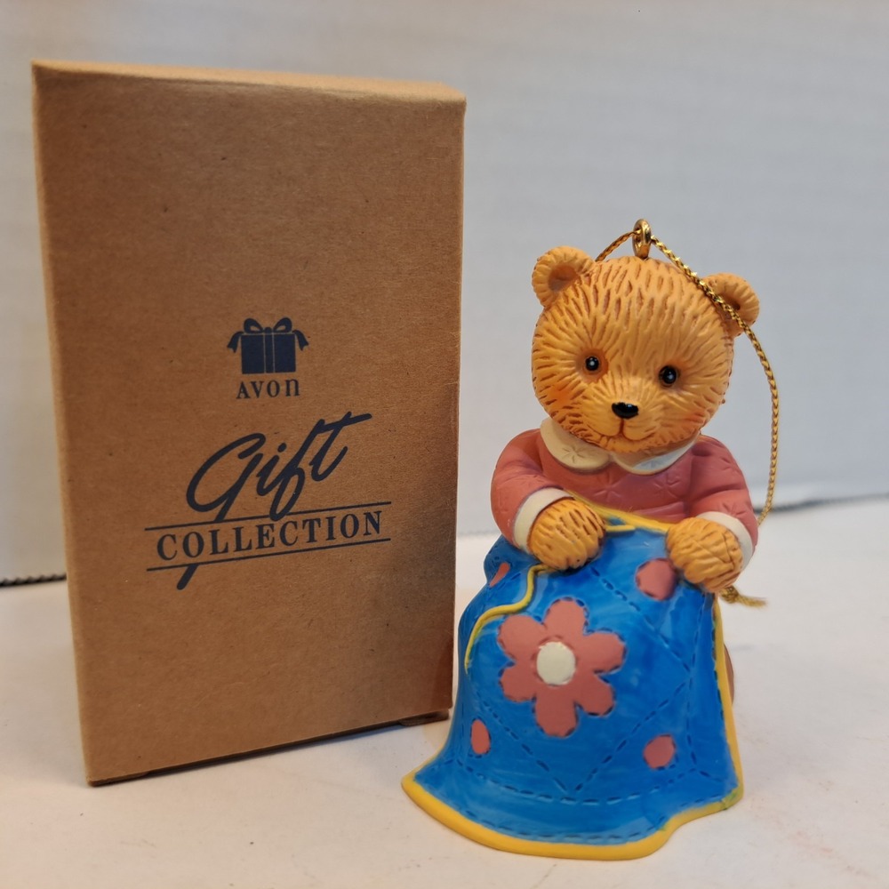 Avon Gift Collection Bear Sewing Holiday Ornament Floral Multicolor w/ Box